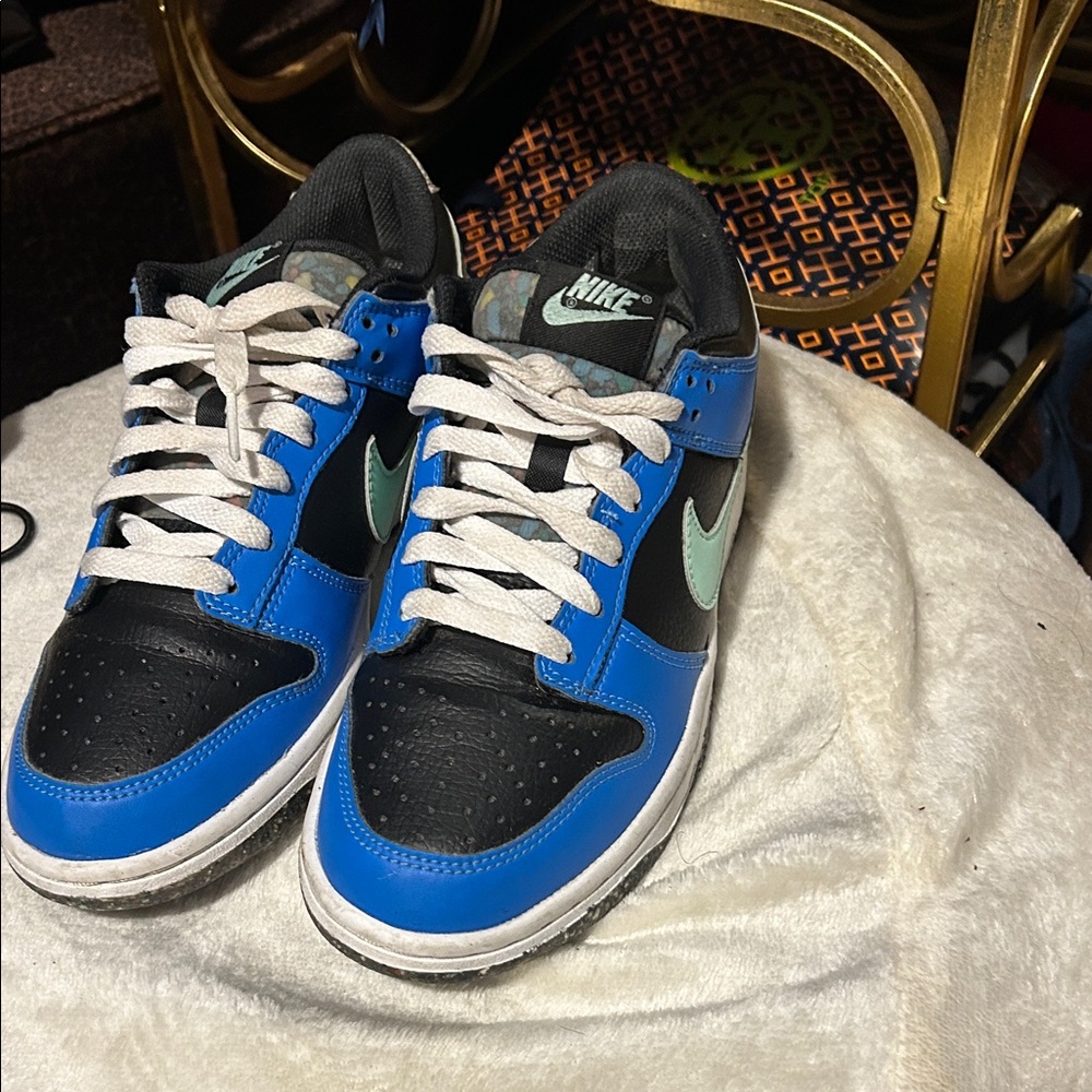 Nike Black and Blue Sneakers with Green Swoosh